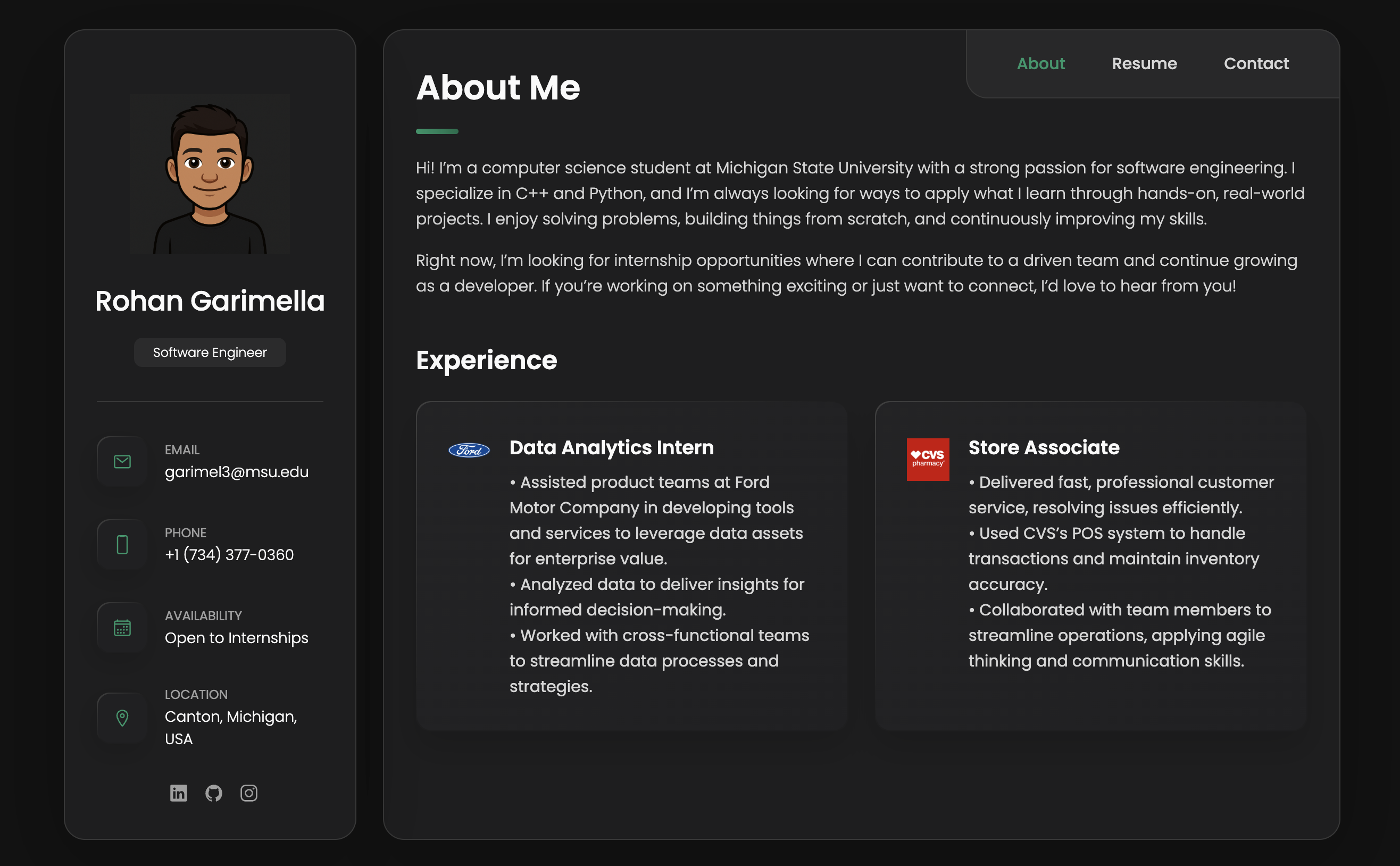 Personal website screenshot